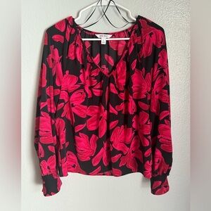 Nine West Black And Red Floral Blouse Size Small
